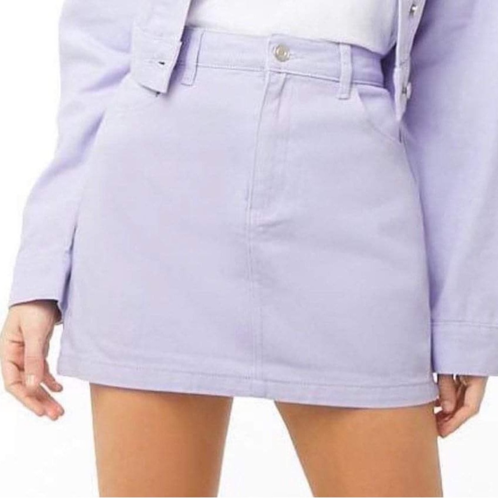 Forever 21 Lavender Purple High Waist Denim Mini Skirt 30" Waist Medium Large